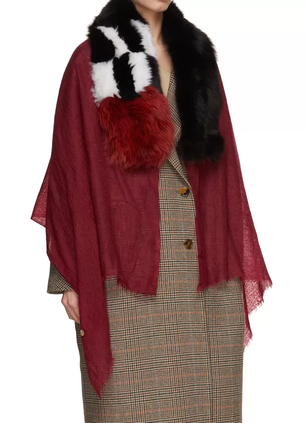 Scarves & Wraps>VINTAGE SHADES Fur Collar Cashmere Stole