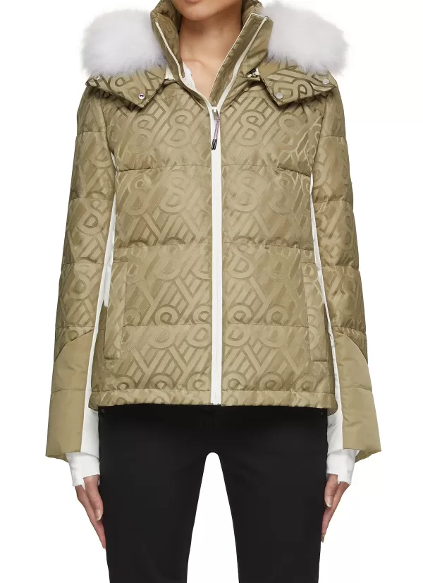 Jackets>YVES SALOMON Fur Trim Hooded Monogram Ski Puffer Jacket