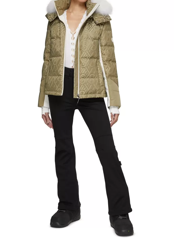 Jackets>YVES SALOMON Fur Trim Hooded Monogram Ski Puffer Jacket