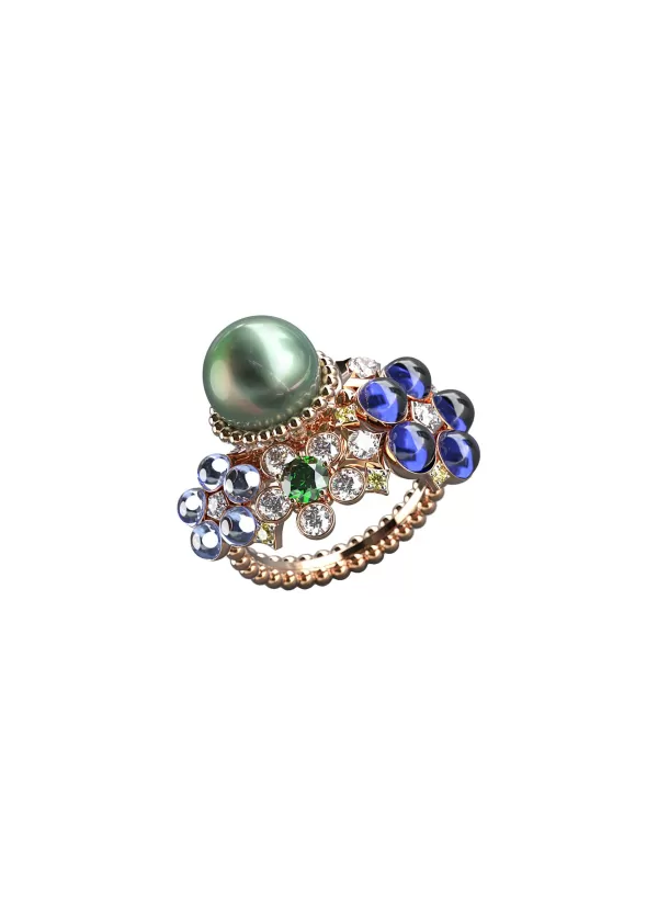 Fine Jewellery>MING SONG HAUTE JOAILLERIE Galaxy Selva 14K Gold Diamond Sapphire Emerald Pearl Ring