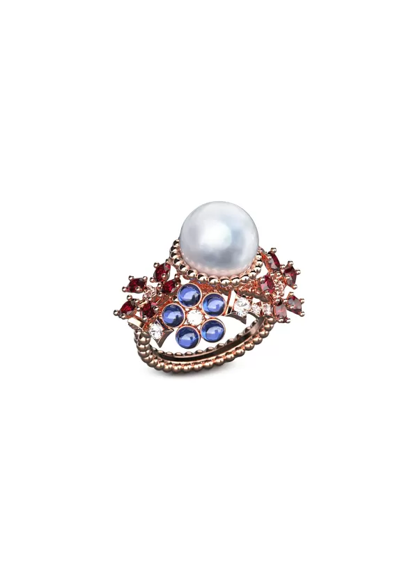 Fine Jewellery>MING SONG HAUTE JOAILLERIE Galaxy Selva 14K Gold Diamond Sapphire Ruby Pearl Ring