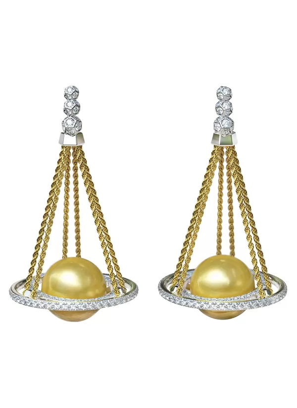 Fine Jewellery>MING SONG HAUTE JOAILLERIE Galaxy Selva 18K Yellow Gold 14K White Gold Diamond Pearl Earrings