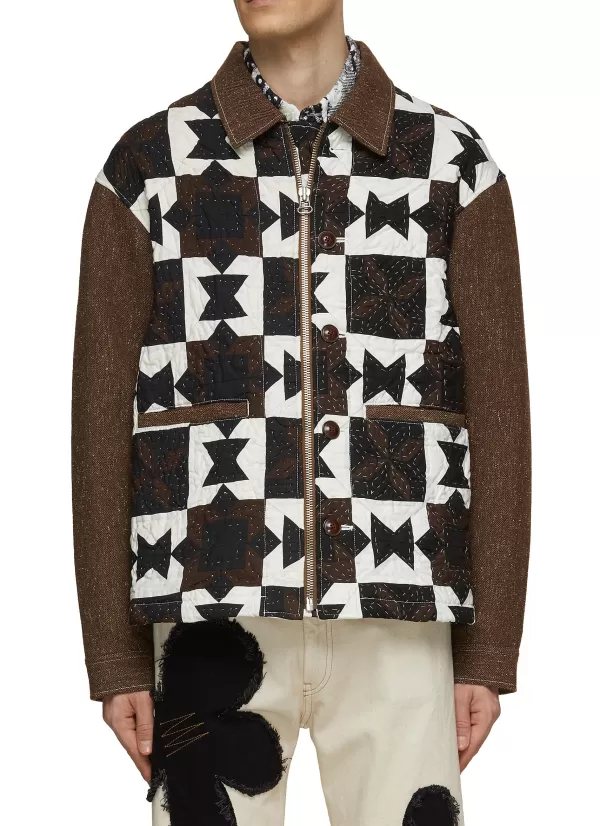 Jackets>KHOKI Geometric Patchwork Quilted Jacket