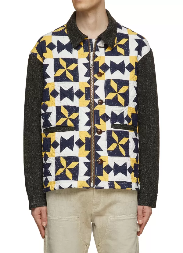 Jackets>KHOKI Geometric Patchwork Quilted Jacket