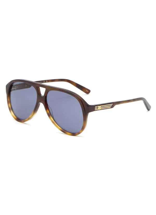 Eyewear>GUCCI Gg1286S Blue Lens Acetate Aviator Sunglasses