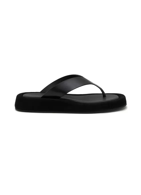 Slides>THE ROW Ginza Velvet Leather Sandals