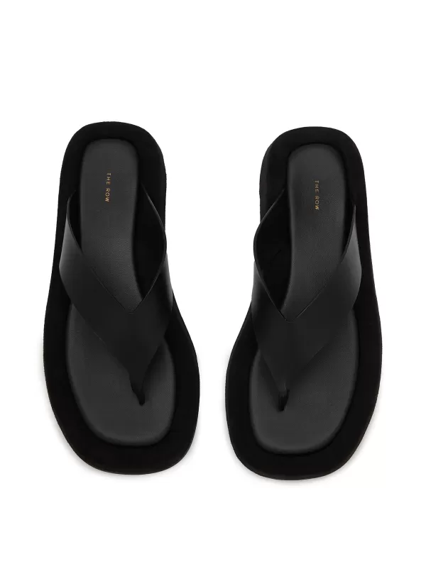 Slides>THE ROW Ginza Velvet Leather Sandals