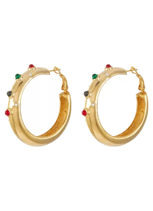 Vintage Accessories>* Gold Tone Cabachon Hoop Earrings