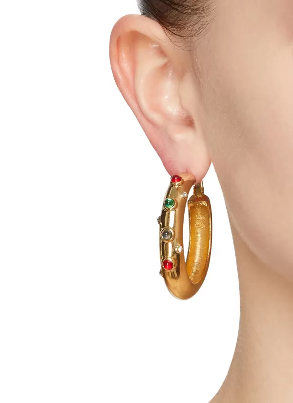 Vintage Accessories>* Gold Tone Cabachon Hoop Earrings