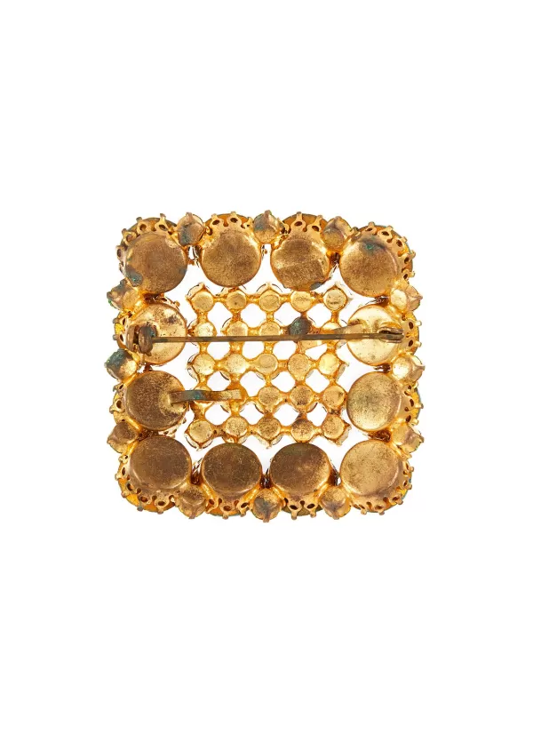 Vintage Accessories>* Gold Tone Diamante Square Brooch