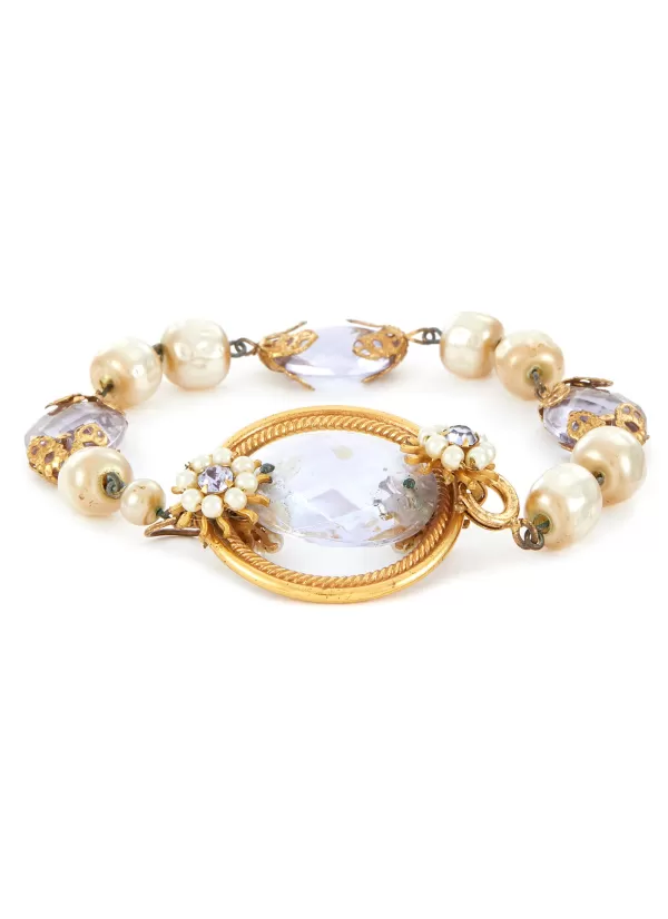 Vintage Accessories>* Gold Tone Faux Pearl Glass Bracelet