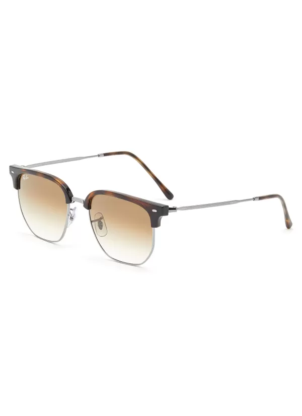 Eyewear>RAY BAN Gradient Brown Lens Tortoiseshell Effect Metal Square Sunglass