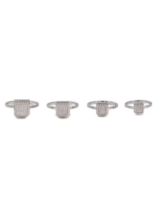 Fashion Jewellery>EDDIE BORGO Graduated Cube Silver Toned Metal Ring Set