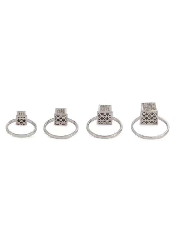 Fashion Jewellery>EDDIE BORGO Graduated Cube Silver Toned Metal Ring Set