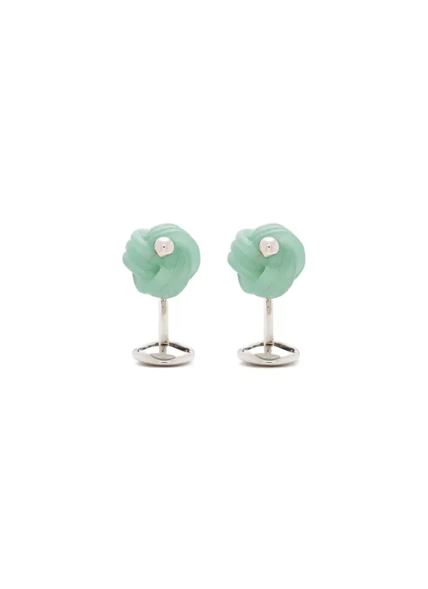 Cufflinks>TATEOSSIAN Green Aventurine Hand Carved Knot Cufflinks