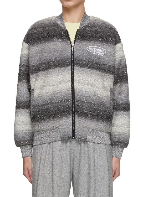 Jackets>MISSONI Grey Contrast Stripe Logo Bomber Jacket