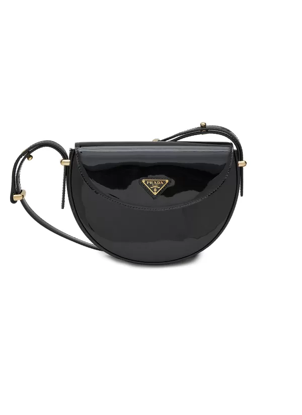 Crossbody>PRADA Half Moon Patent Leather Crossbody Bag