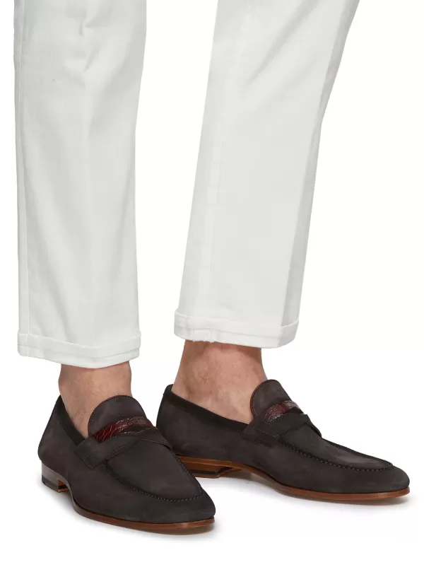 Flats>MAGNANNI Hendidos' Crocodile Embossed Strap Suede Penny Loafers