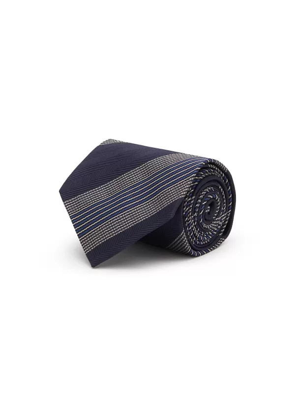 Ties>ISAIA Herringbone Stripe Motif Silk Tie