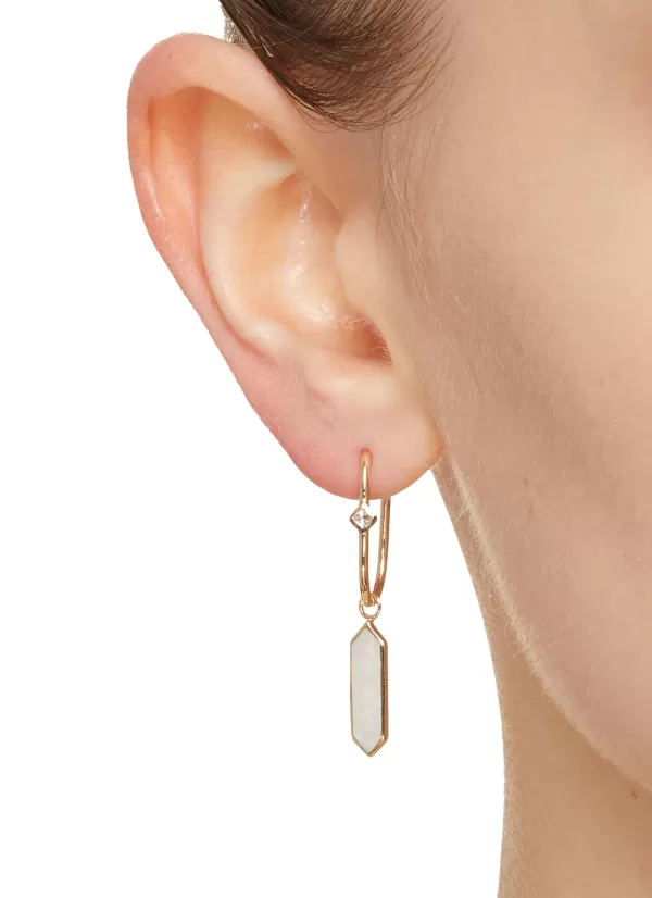 Fashion Jewellery>MÉTIER BY TOMFOOLERY Hexa 9K Gold Moonstone Single Hoop Earring