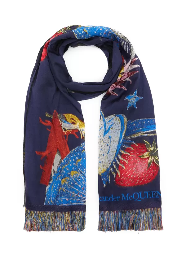 Scarves & Wraps>ALEXANDER MCQUEEN Hieronymus Bosch Motif Logo Silk Scarf