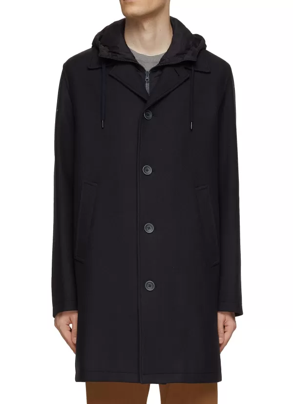 Coats>HERNO Hooded Button Front Coat