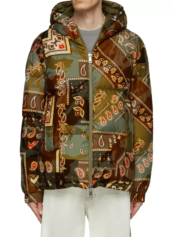 Puffer>MONCLER Hooded Reversible Paisley Print Puffer Jacket