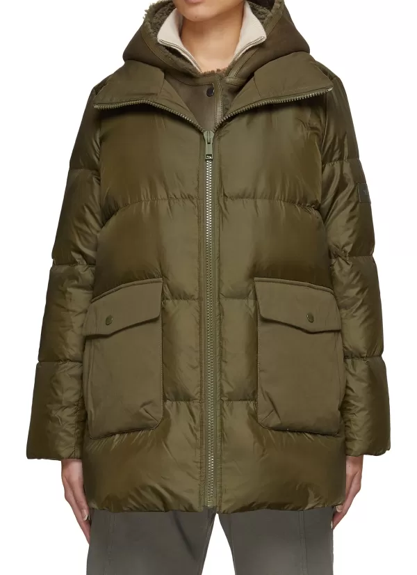 Jackets>YVES SALOMON ARMY Hooded Shearling Bib Puffer Jacket