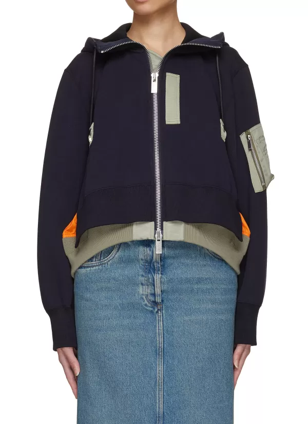 Jackets>SACAI Hybrid Bicolour Zip Up Hoodie