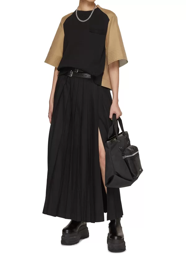 Tops>SACAI Hybrid Knit Front Pleated Back Top