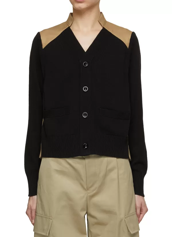 Knitwear>SACAI Hybrid Pleated Back Knit Cardigan