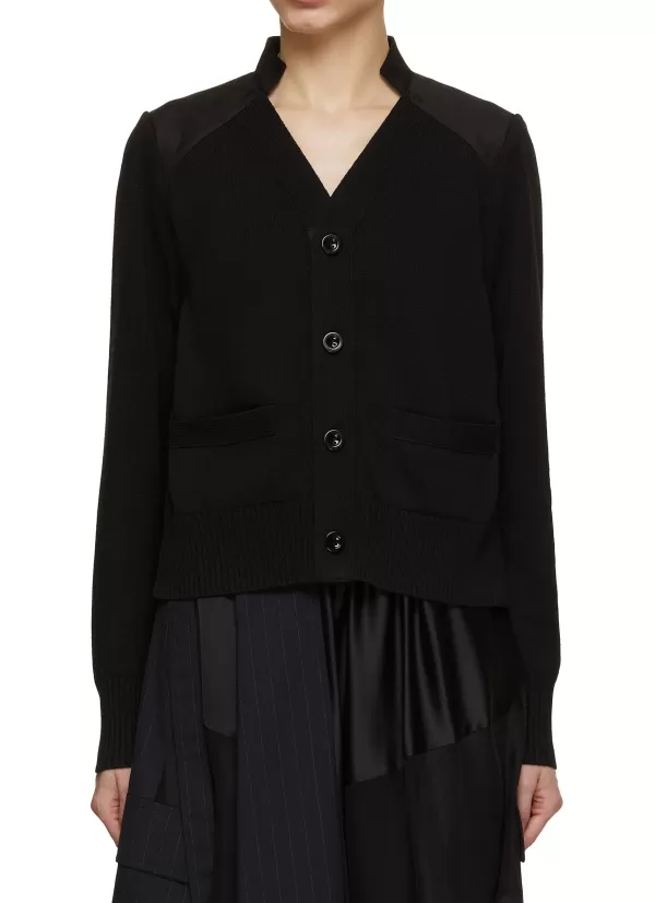 Knitwear>SACAI Hybrid Pleated Back Knit Cardigan