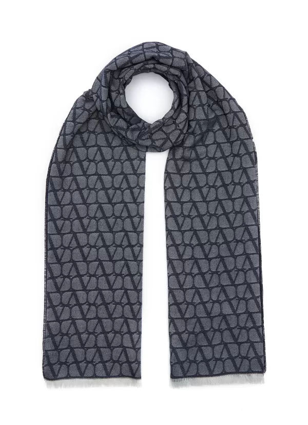 Scarves & Wraps>VALENTINO Iconograph Jacquard Cotton Silk Cashmere Scarf