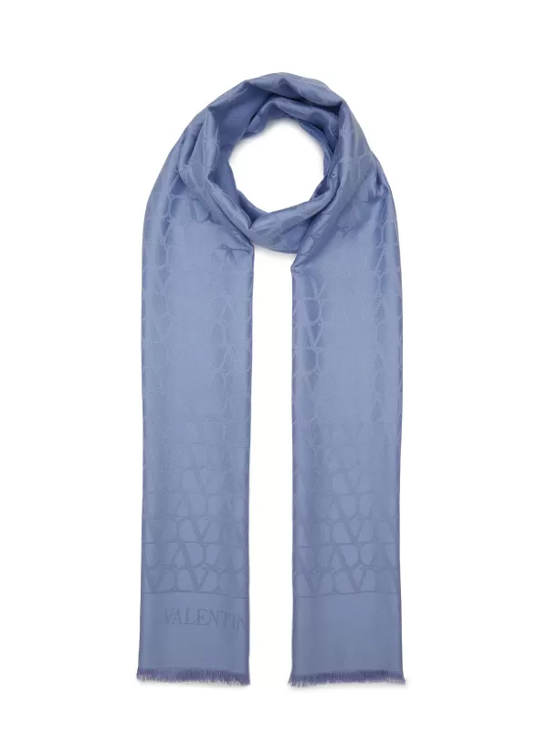 Scarves & Wraps>VALENTINO Iconograph Jacquard Silk Wool Blend Scarf