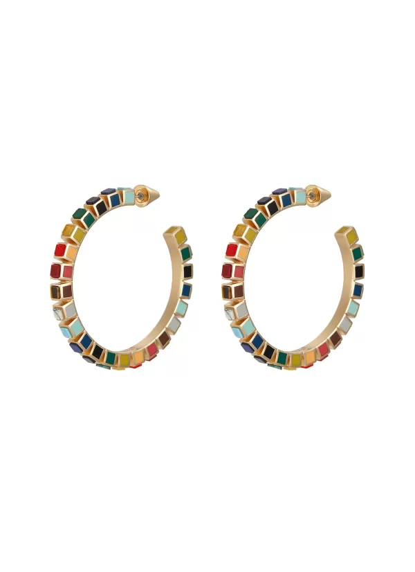 Fashion Jewellery>EDDIE BORGO Inlaid Cube 12K Gold Plated Metal Hoop Earrings