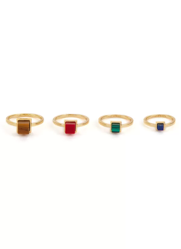 Fashion Jewellery>EDDIE BORGO Inlaid Cube 12K Gold Plated Metal Ring Set