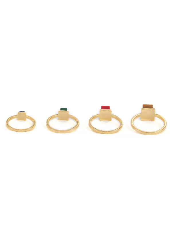 Fashion Jewellery>EDDIE BORGO Inlaid Cube 12K Gold Plated Metal Ring Set