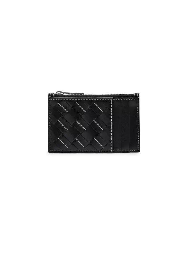 Small Leather Goods>BOTTEGA VENETA Intrecciato 15 Avenue Stitch Leather Zipped Card Case