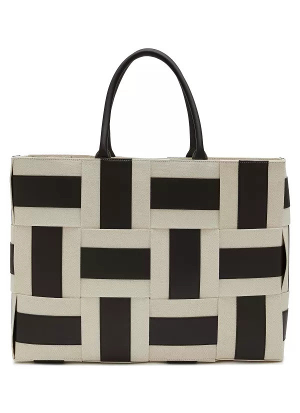 Tote Bags>BOTTEGA VENETA Intreccio Canvas Leather Tote Bag