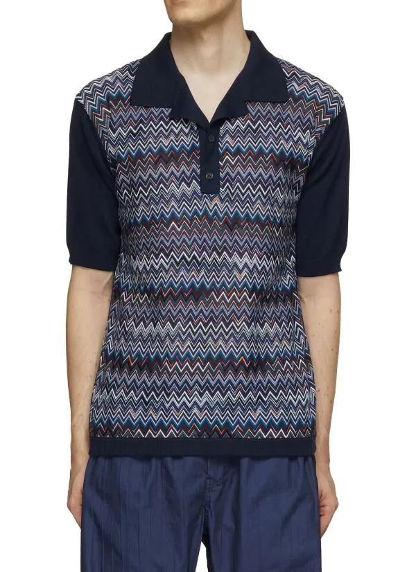 Polos>MISSONI Knit Short Sleeve Silk Ray Polo T-Shirt