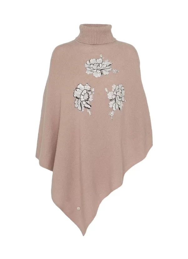 Scarves & Wraps>VINTAGE SHADES Lace Applique Cashmere Turtleneck Poncho