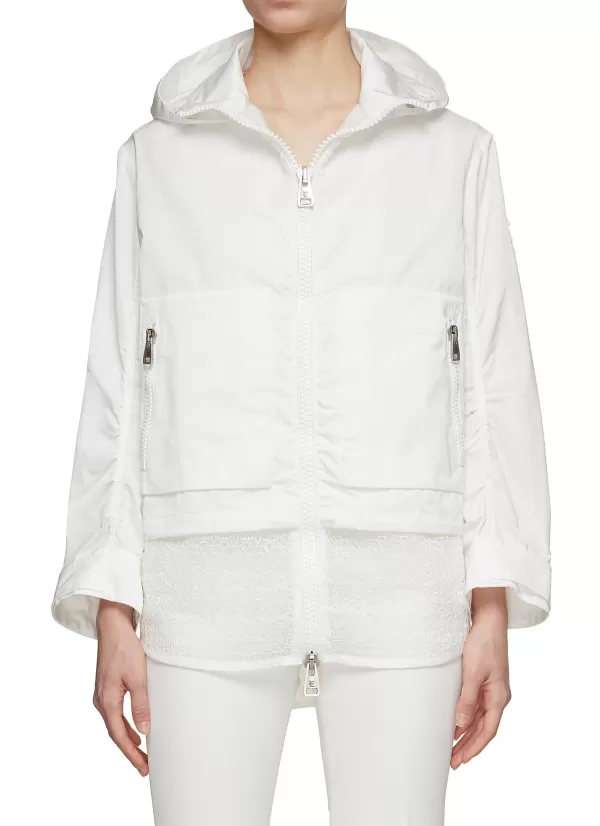 Jackets>ERMANNO SCERVINO Lace Insert Hooded Zip Up Jacket