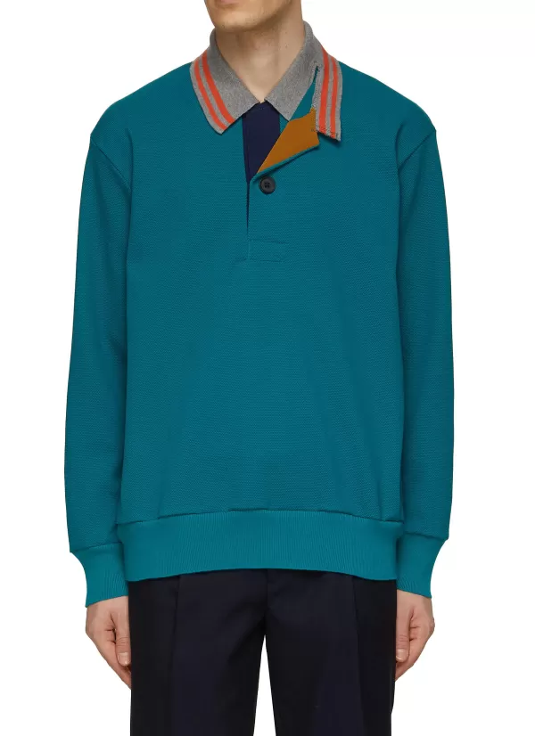 Polos>KOLOR Lapel Detail Long Sleeve Polo Shirt