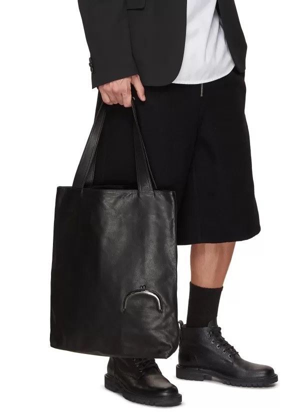 Tote Bags>DISCORD YOHJI YAMAMOTO Large Clasp Leather Tote Bag