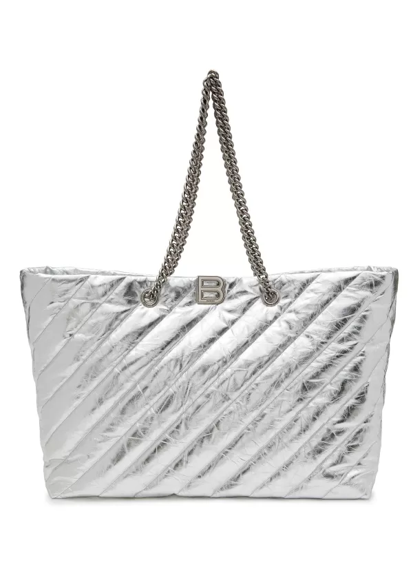 Tote Bags>BALENCIAGA Large Crush Metallic Carry All Leather Tote Bag