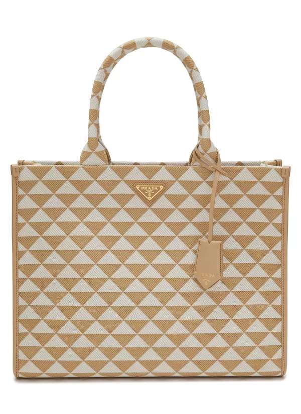 Tote Bags>PRADA Large 'symbole' Triangle Jacquard Tote Bag