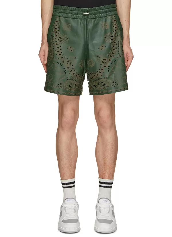 Pants>AMIRI Laser Cut Out Bandana Leather Drawstring Shorts