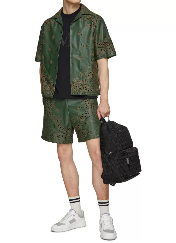 Pants>AMIRI Laser Cut Out Bandana Leather Drawstring Shorts