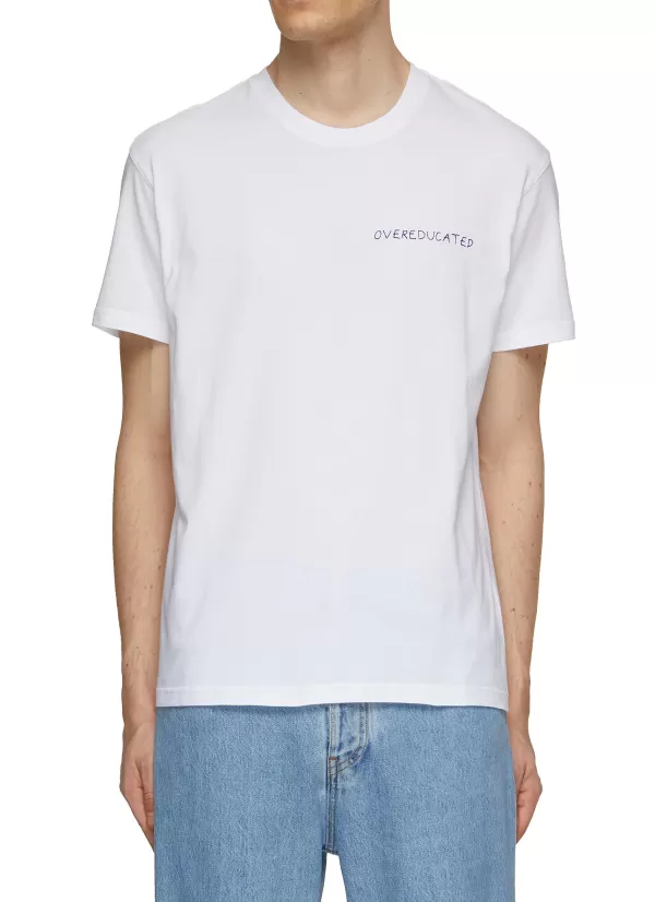 T-Shirts>MAISON LABICHE Le Popincourt Slogan Embroidered Cotton T-Shirt