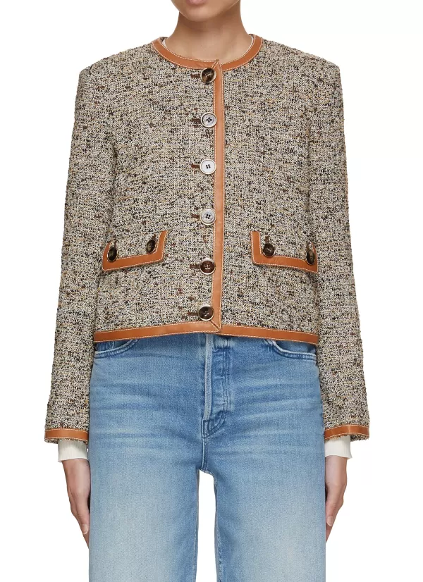 Jackets>ST. JOHN Lea Piping Detail Melange Tweed Jacket